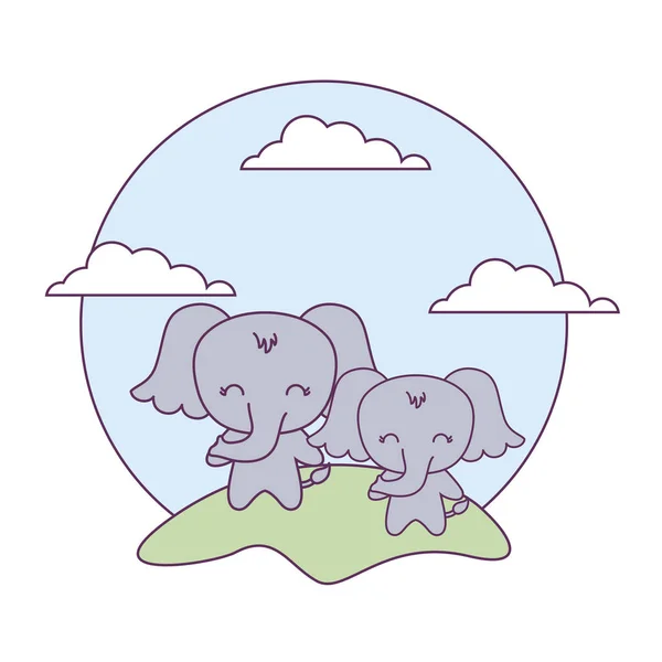 Éléphants mignons animaux dans le paysage — Image vectorielle