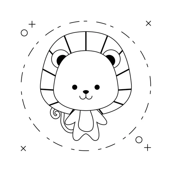 Mignon lion animal dans cadre circulaire — Image vectorielle