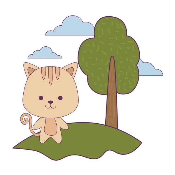 Drăguț animal de pisică în peisaj — Vector de stoc