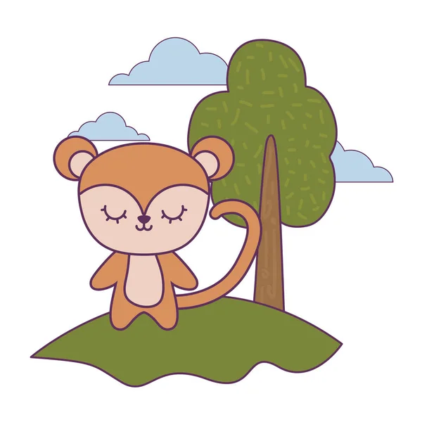 Cute monkey animal in landscape — Stock Vector