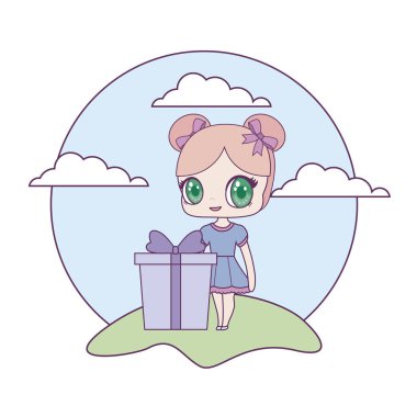 manzara hediye kutusu ile sevimli küçük bebek