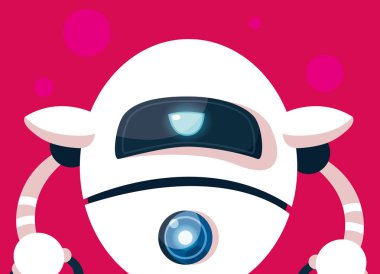 Pembe arka plan üzerinde teknoloji robot karikatür