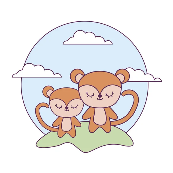 Aranyos majmok állat tájkép — Stock Vector