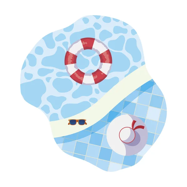 Okraj bazénu s plovoucí a kloboukovou scénou — Stockový vektor