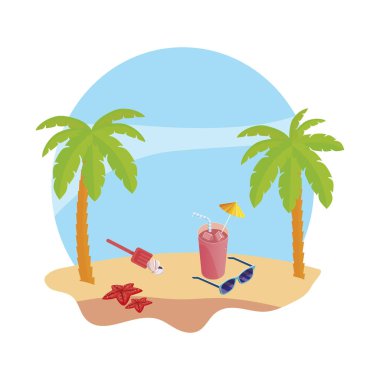 palmiye ve meyve suyu kokteyl sahnesi ile yaz Plajı