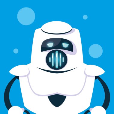 Mavi arka plan üzerinde teknoloji robot karikatür