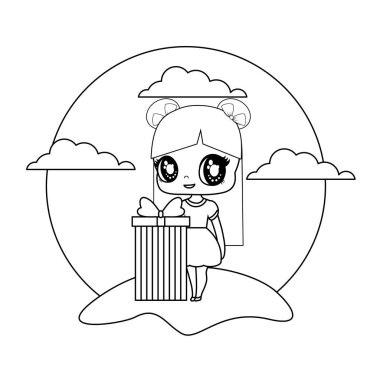 manzara hediye kutusu ile sevimli küçük bebek