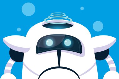 Mavi arka plan üzerinde teknoloji robot karikatür
