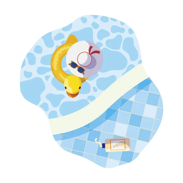 edge of pool with duck float and hat scene