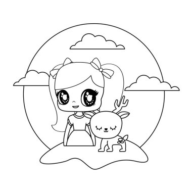 manzara içinde reindeer hayvan ile sevimli küçük bebek