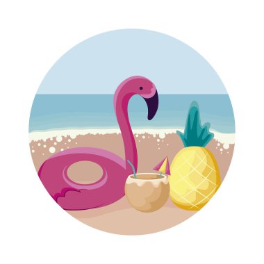 hindistan cevizi kokteyli ve sahilde flaman camı şamandıra