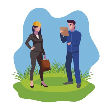 çim üzerinde mühendis inşaatçılar işçi çift