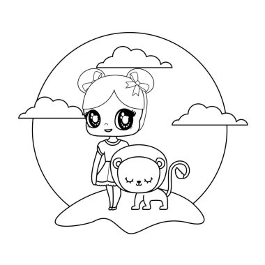 manzara aslan hayvan ile sevimli küçük bebek