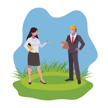 çim üzerinde mühendis inşaatçılar işçi çift