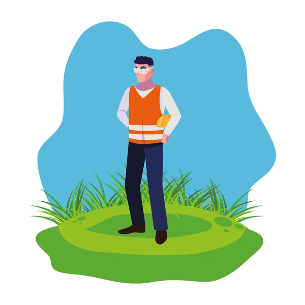 Constructeur ouvrier sur la pelouse — Image vectorielle