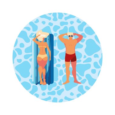 suda yüzer yatak ile genç çift