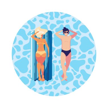 suda yüzer yatak ile genç çift