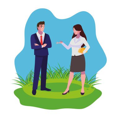 çim üzerinde mühendis inşaatçılar işçi çift