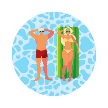 suda yüzer yatak ile genç çift