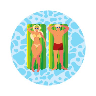 suda yüzer yatak ile genç çift