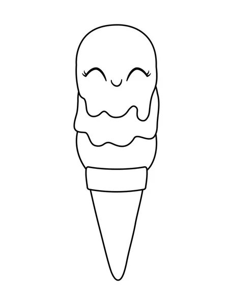 Delizioso gelato in cono carattere kawaii — Vettoriale Stock
