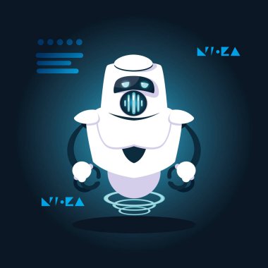 Mavi arka plan üzerinde teknoloji robot karikatür