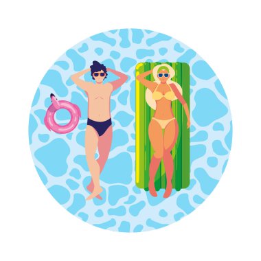 suda yüzer yatak ile genç çift