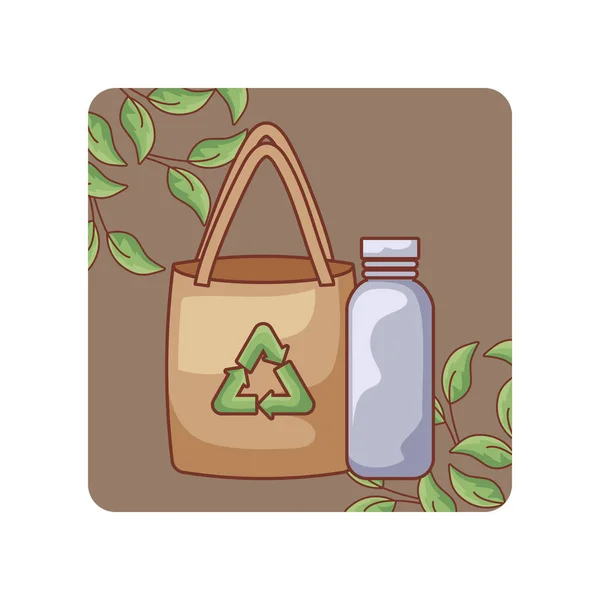 Bag paper and bottle ecological in frame — Stock Vector