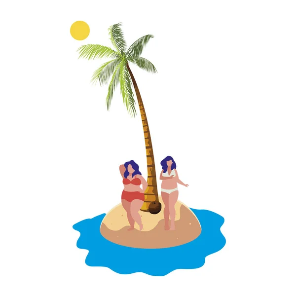 Couple de jeunes filles sur la plage scène d'été — Image vectorielle