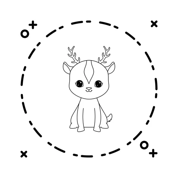 Animal de reno lindo en marco circular — Vector de stock