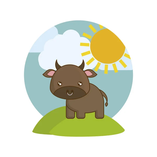 Lindo animal toro en el paisaje natural — Vector de stock