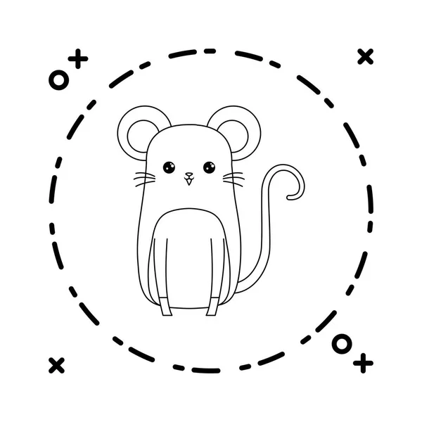 Lindo ratón animal con marco circular — Vector de stock