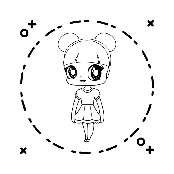 Cute little doll in frame circular — Stock Vector