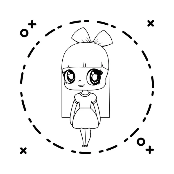 Mignonne petite poupée dans le cadre circulaire — Image vectorielle