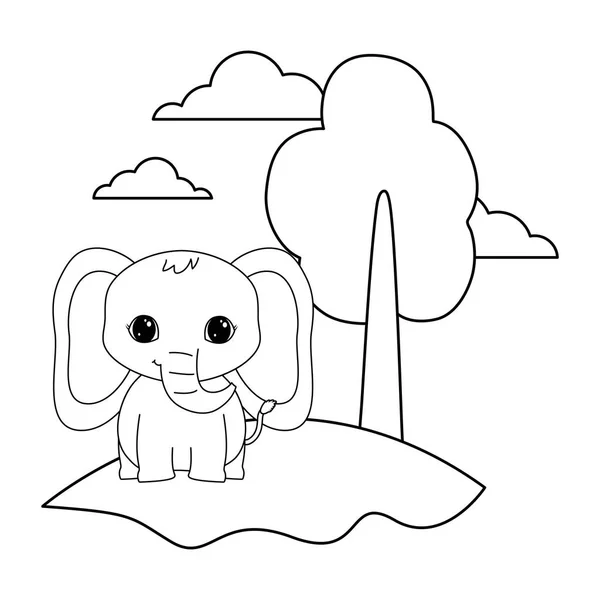 Animal elefante lindo en el paisaje — Vector de stock