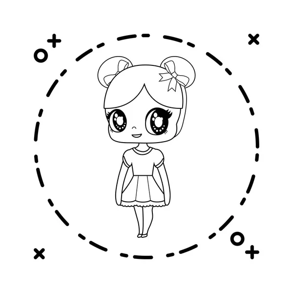 Cute Little Doll w ramce okrągłe — Wektor stockowy