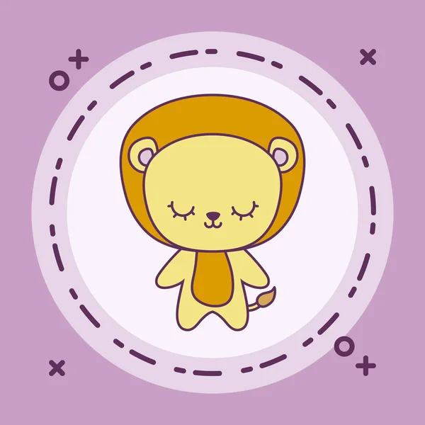 Cute lion animal in frame circular — Stock Vector