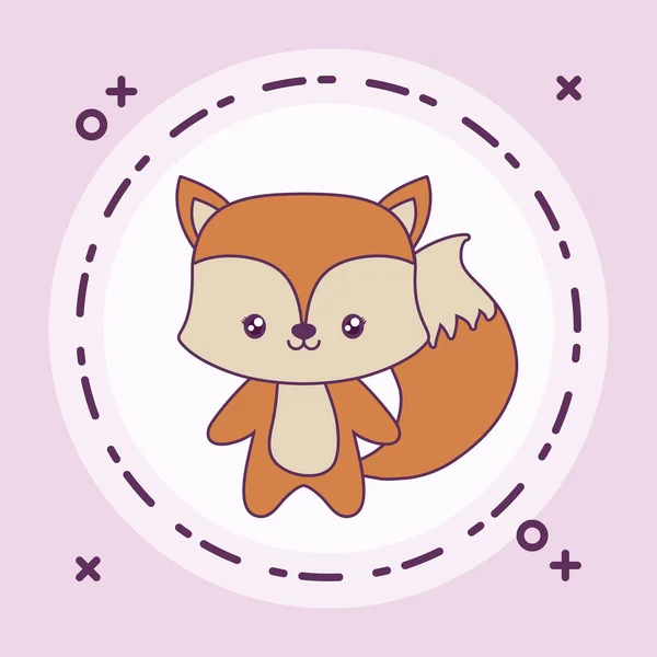Cute Fox zwierzę w ramce okrągłe — Wektor stockowy