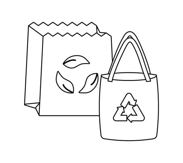 Ecological paper bags isolated icon — Stock Vector