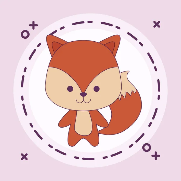 Cute Fox zwierzę w ramce okrągłe — Wektor stockowy