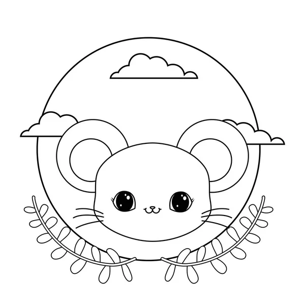 Kopf des niedlichen Mäusetieres mit Kronenblättern — Stockvektor
