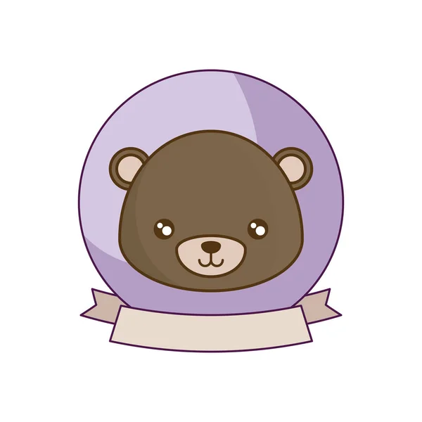 Tête d'ours mignon dans le cadre avec ruban — Image vectorielle