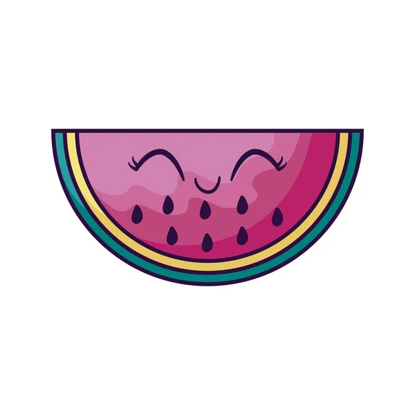 Tranche de melon d'eau fruit kawaii caractère — Image vectorielle