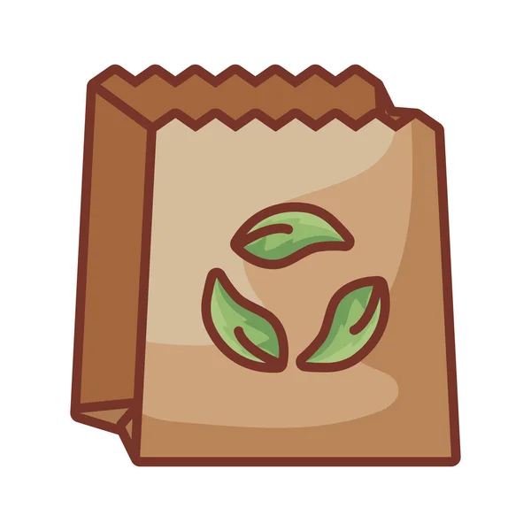 Bolsa de papel ecológica con hojas — Vector de stock