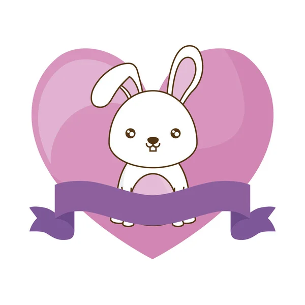 Cute rabbit with ribbon and heart — Stock Vector