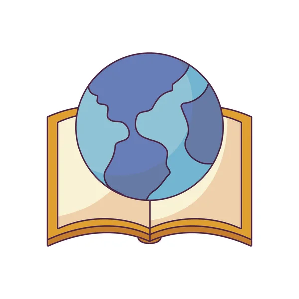 Educação livro aberto com planeta terra — Vetor de Stock