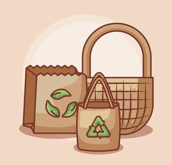 Bags paper with basket ecological — Stock Vector