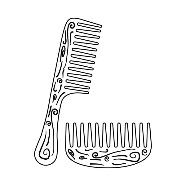 Conjunto de peines de pelo icono aislado de madera — Vector de stock