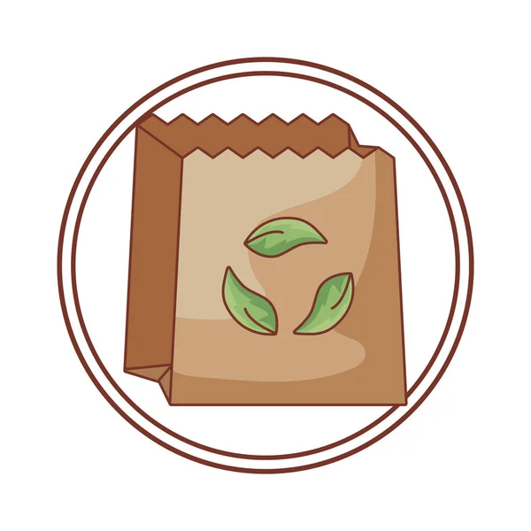 Çerçeve dairesel yapraklar ile ekolojik kağıt torba — Stok Vektör