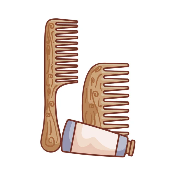 Peignes à cheveux en bois avec bouteille tube — Image vectorielle